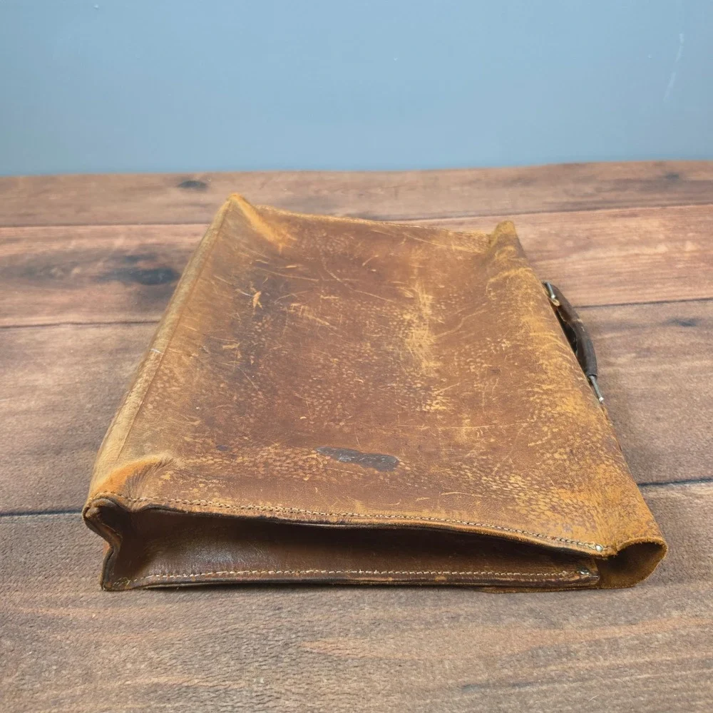 Vintage Leather Briefcase Mens Large Brown Good Patina Satchel Bag